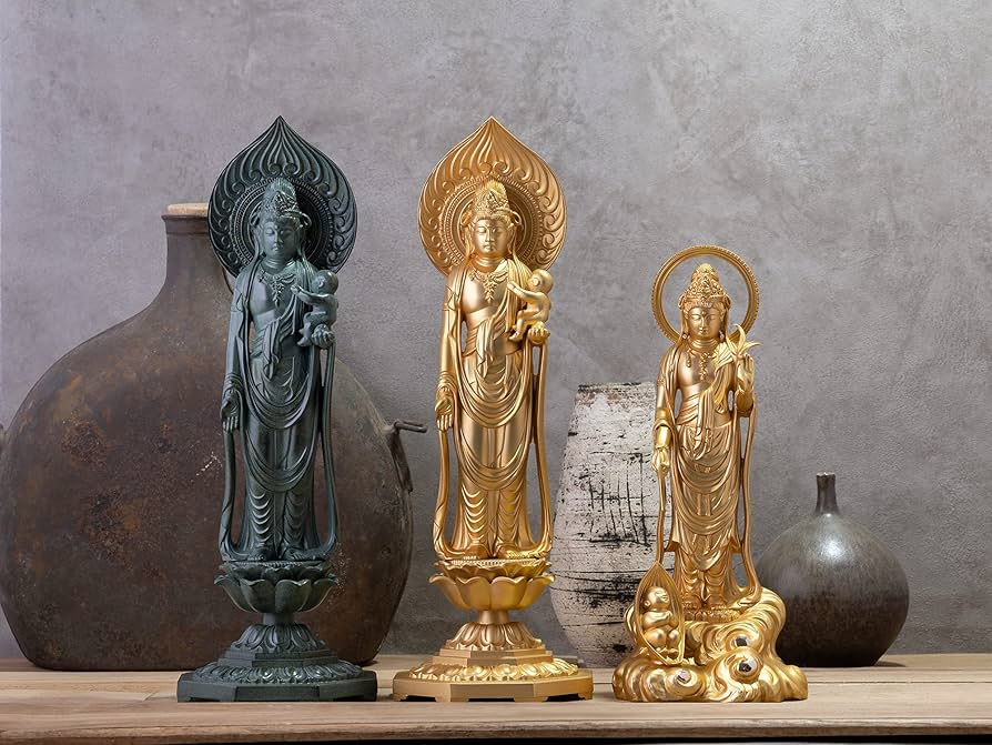 Amazon｜仏像 慈母観音菩薩 26cm（金メッキ/24金）仏師：牧田秀雲 原型
