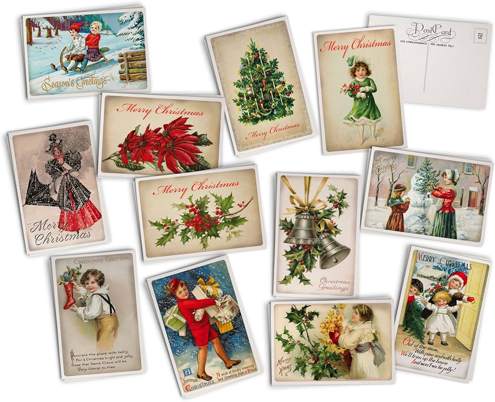 Amazon | レトロフレンズアンティーククリスマスポストカード 高級