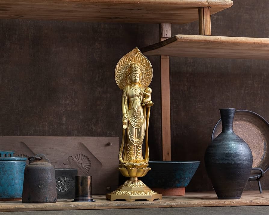 Amazon｜仏像 慈母観音菩薩 26cm（金メッキ/24金）仏師：牧田秀雲 原型