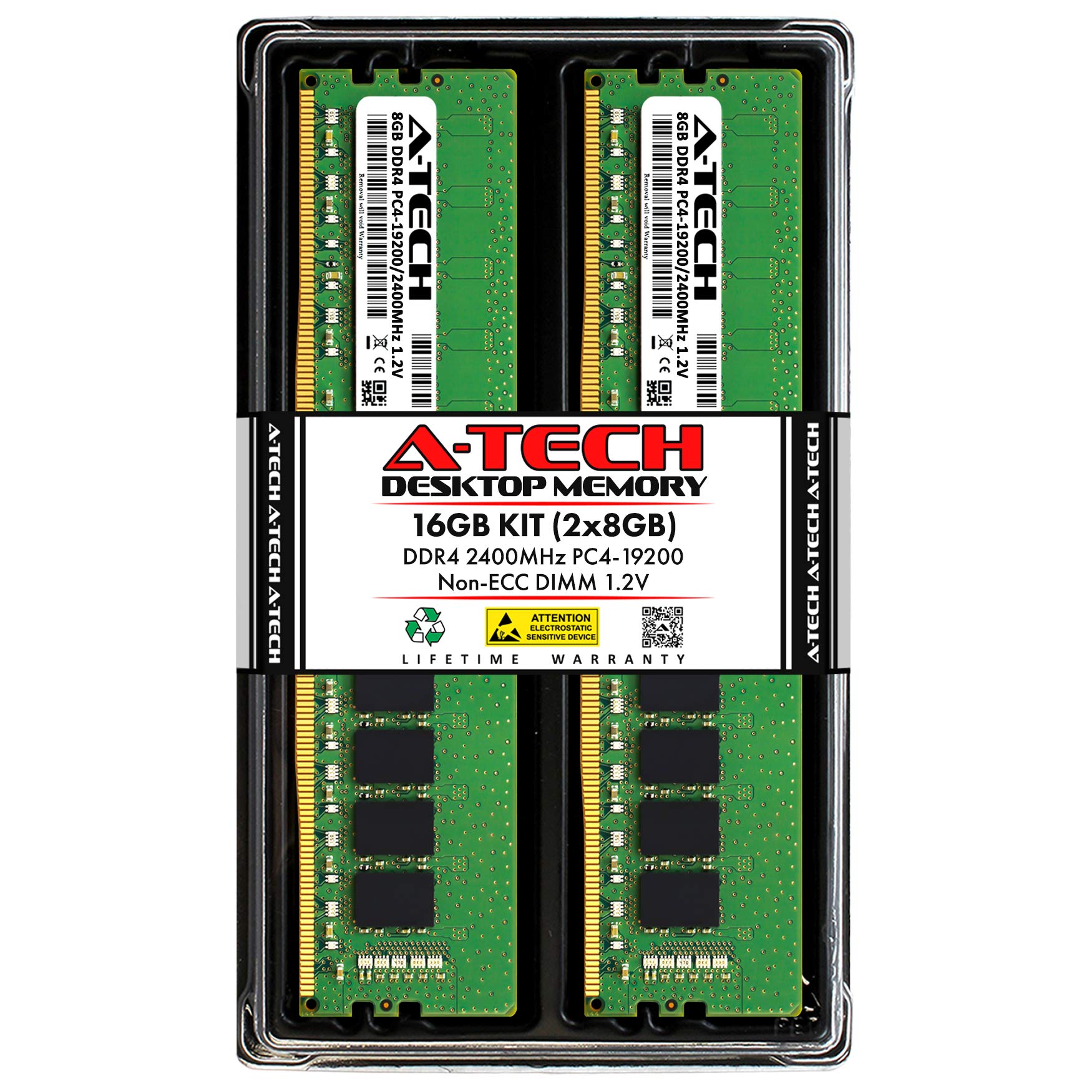 A-Tech 16GB (2x8GB) DDR4 2400 MHz UDIMM PC4-19200 (PC4-2400T) CL17