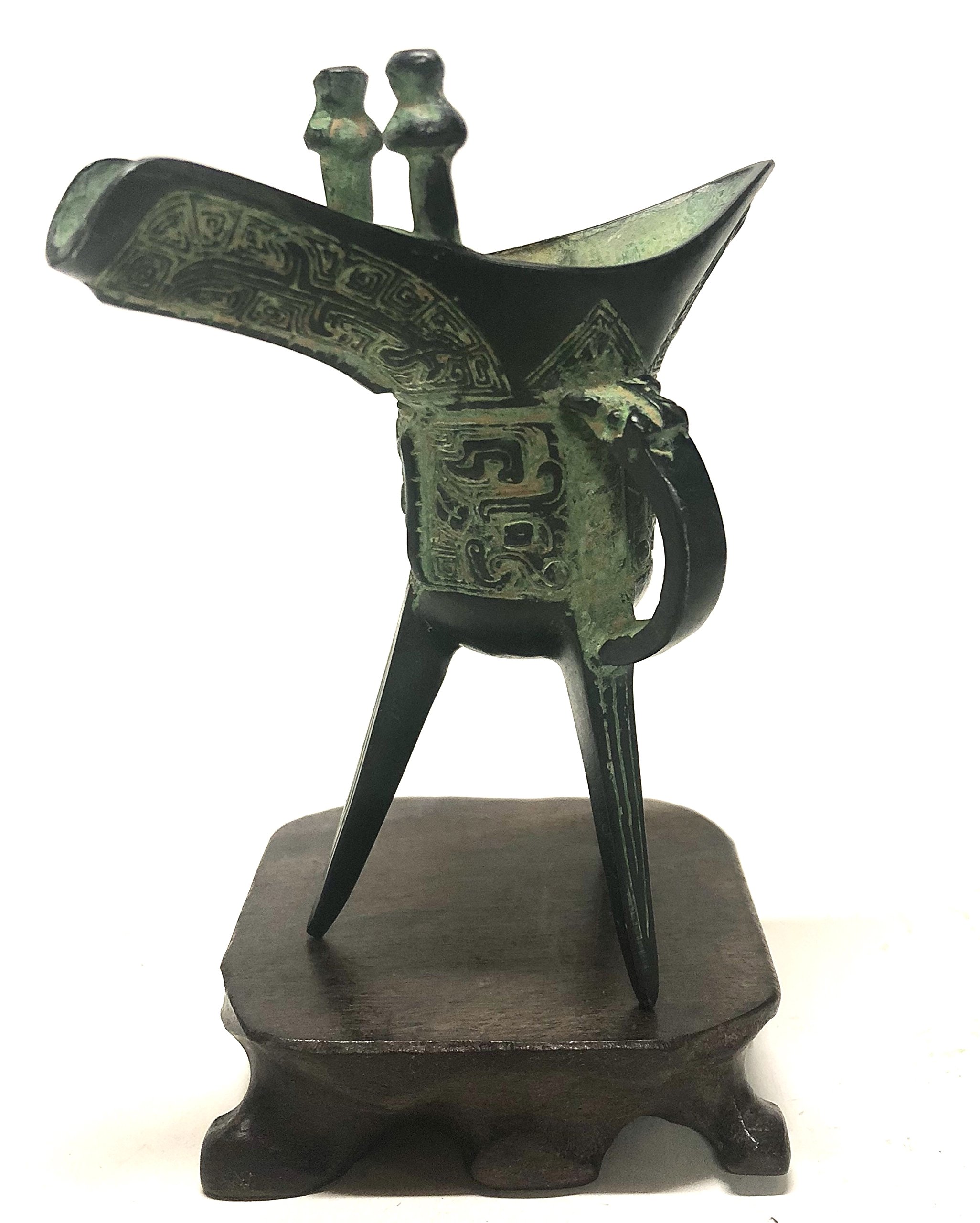 Amazon.co.jp: 青銅器 骨董複製品 古代酒器 饕餮紋 爵 (小) 盃 台付 KZ