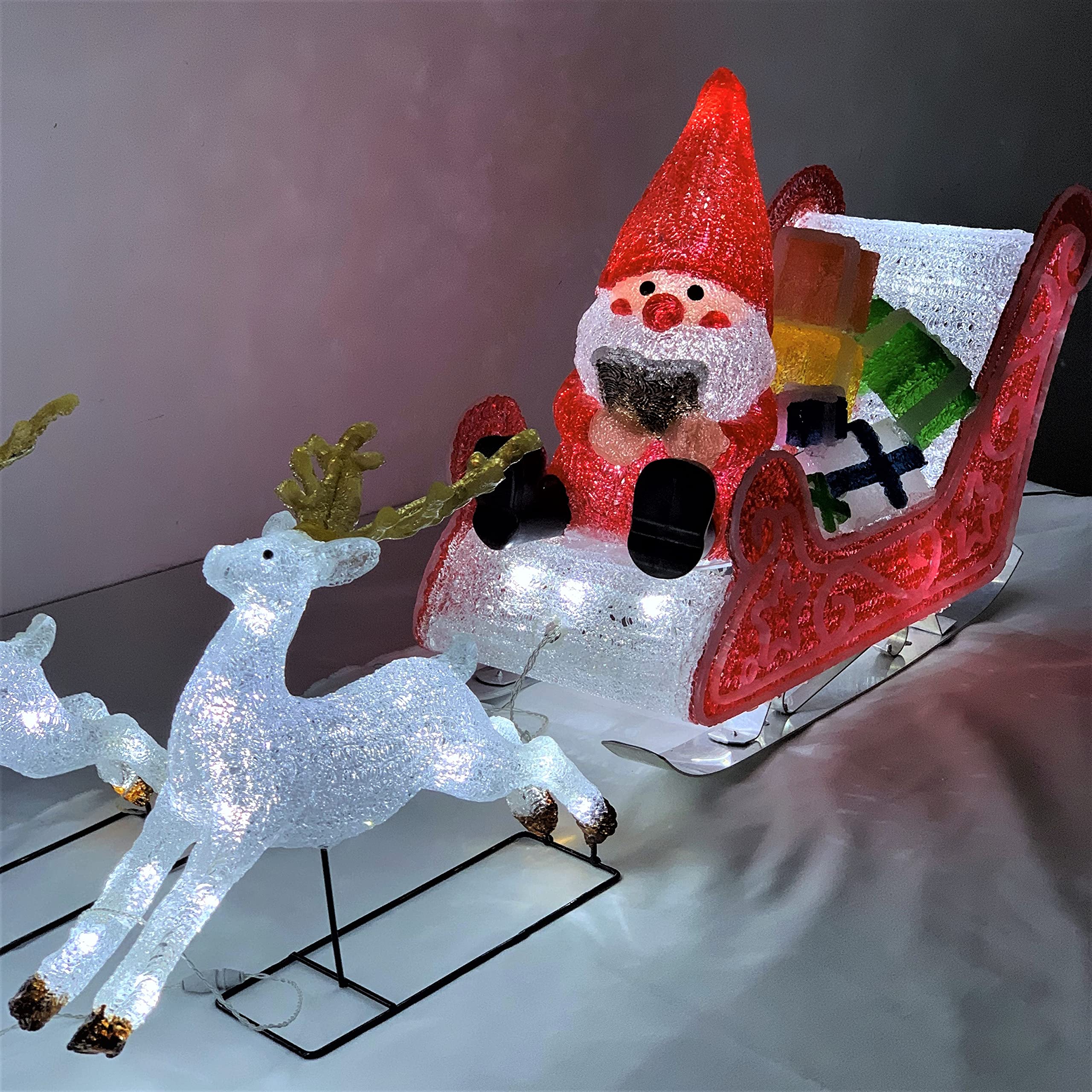 Amazon.co.jp: 6頭トナカイとサンタ＆ソリ セット LED