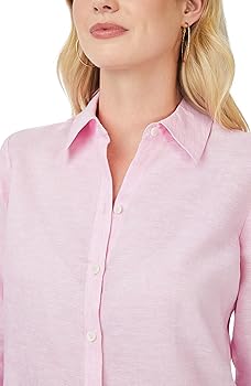 Foxcroft Womens Jordan Long Sleeve Linen Shirt Blouse, Pure Pink