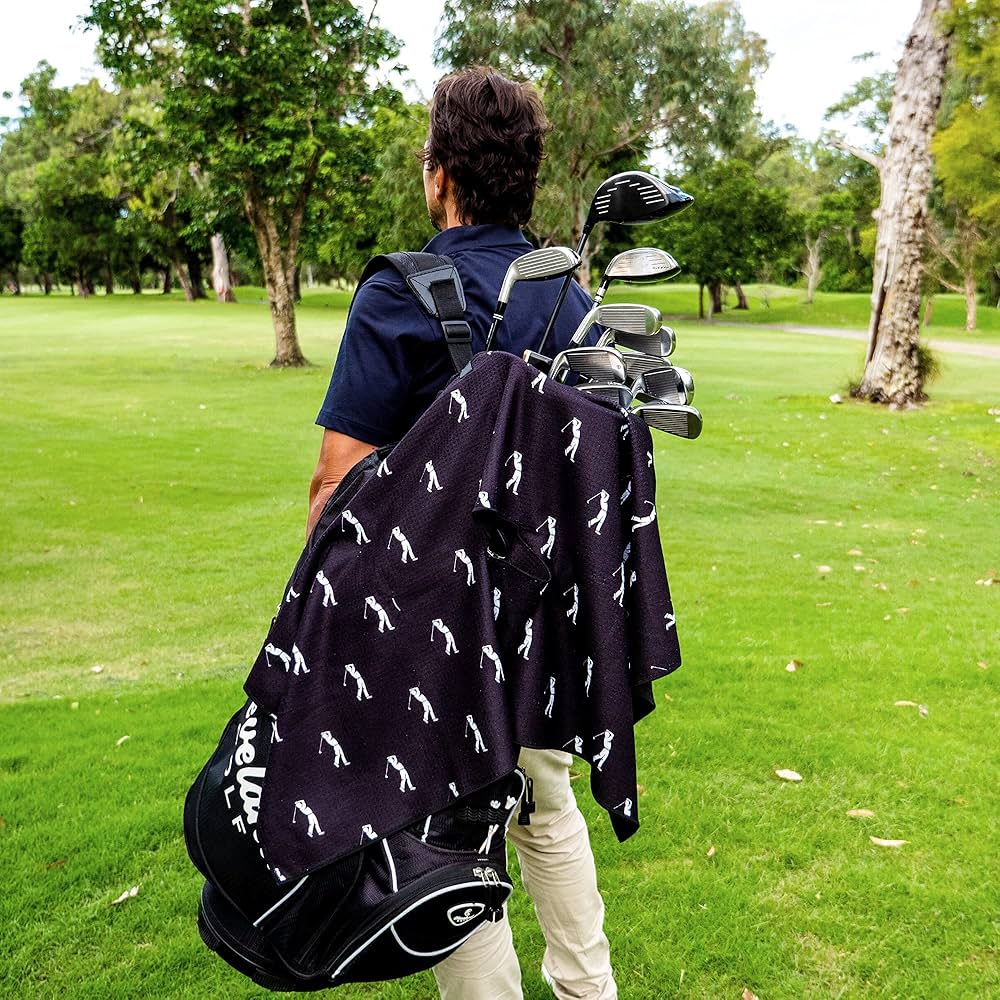 Zippa Large Black Golf Towel I Easy to Clean Clubs, Quick Drying