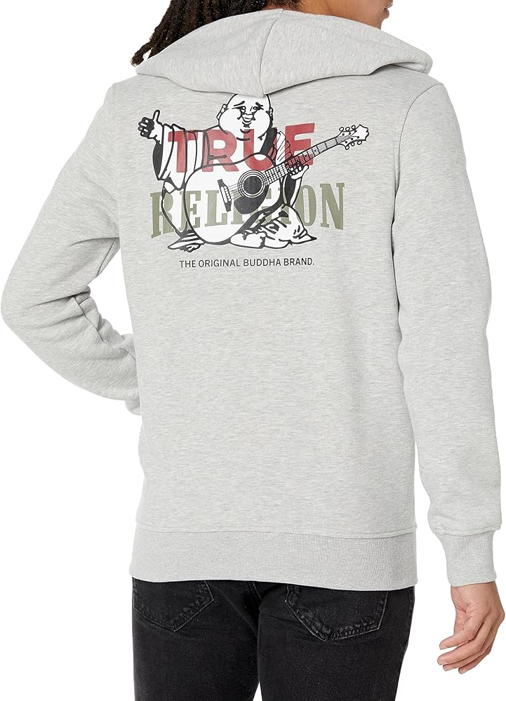 True Religion Men's Tr Buddha Zip Up Hoodie, Heather Grey, M
