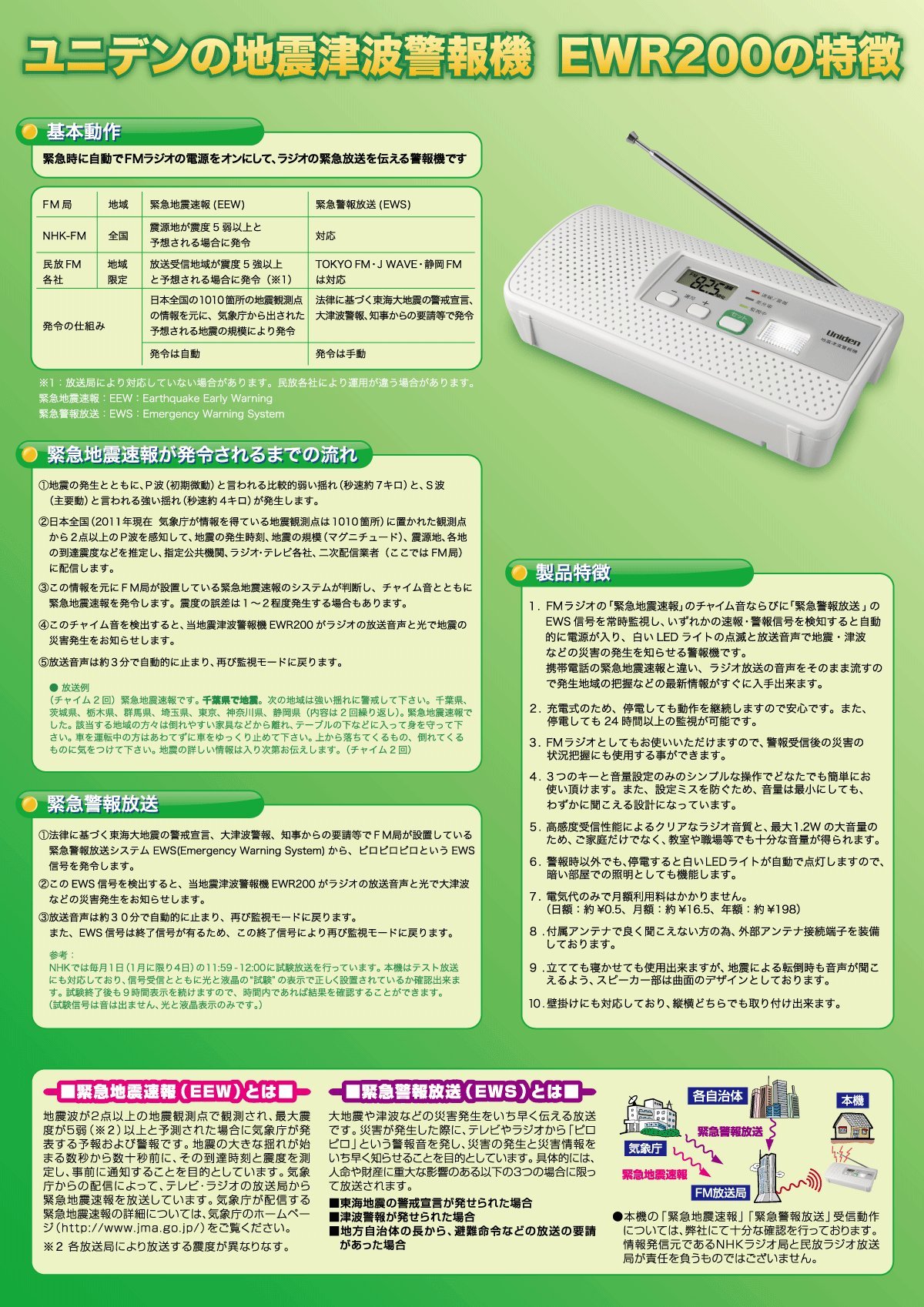 Amazon.co.jp: UNIDEN 地震津波警報機 EWR200 : スポーツ＆アウトドア