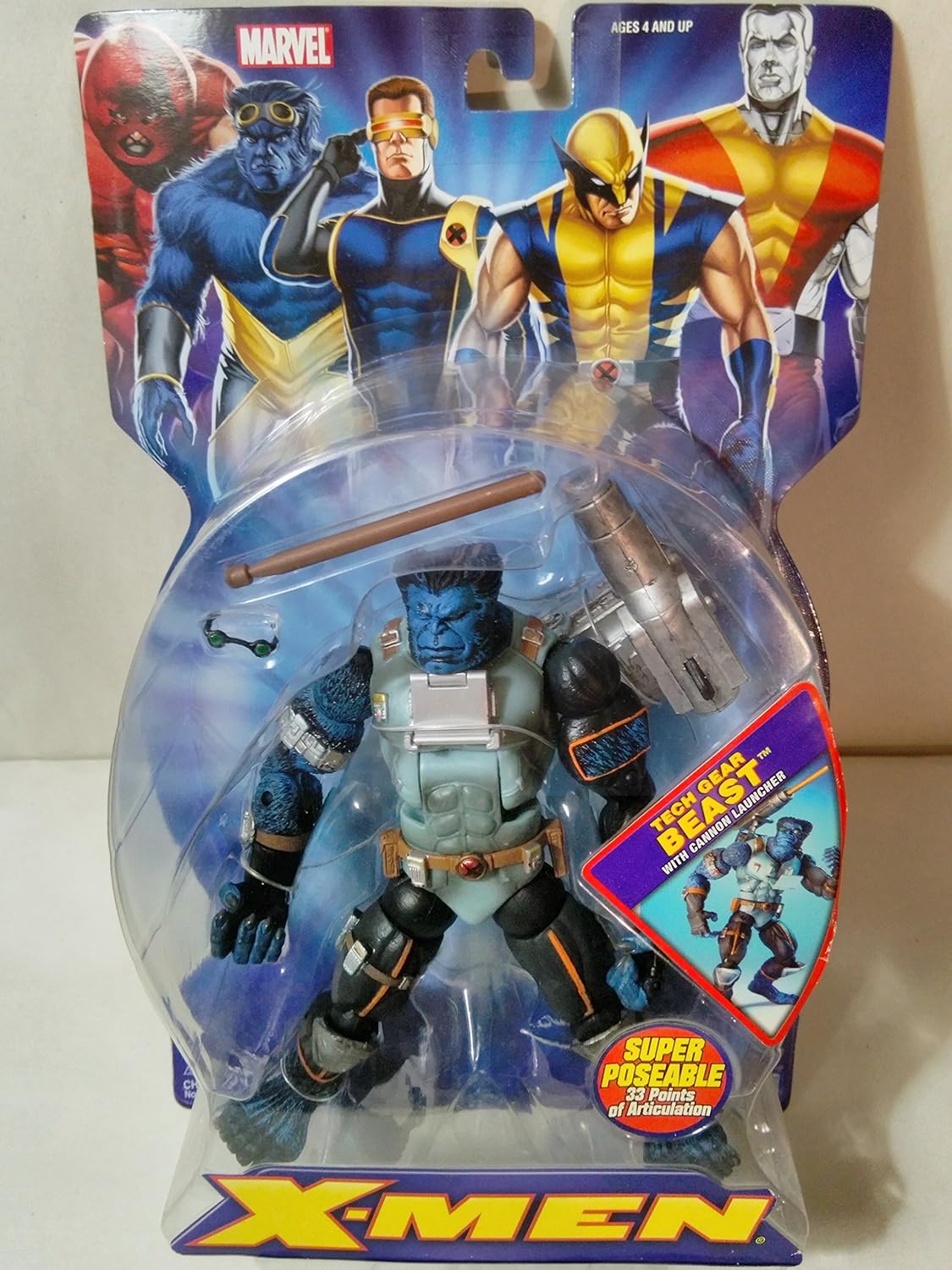 Figura de ação do X-Men Toy Biz: Tech Gear Beast com lanceiro de