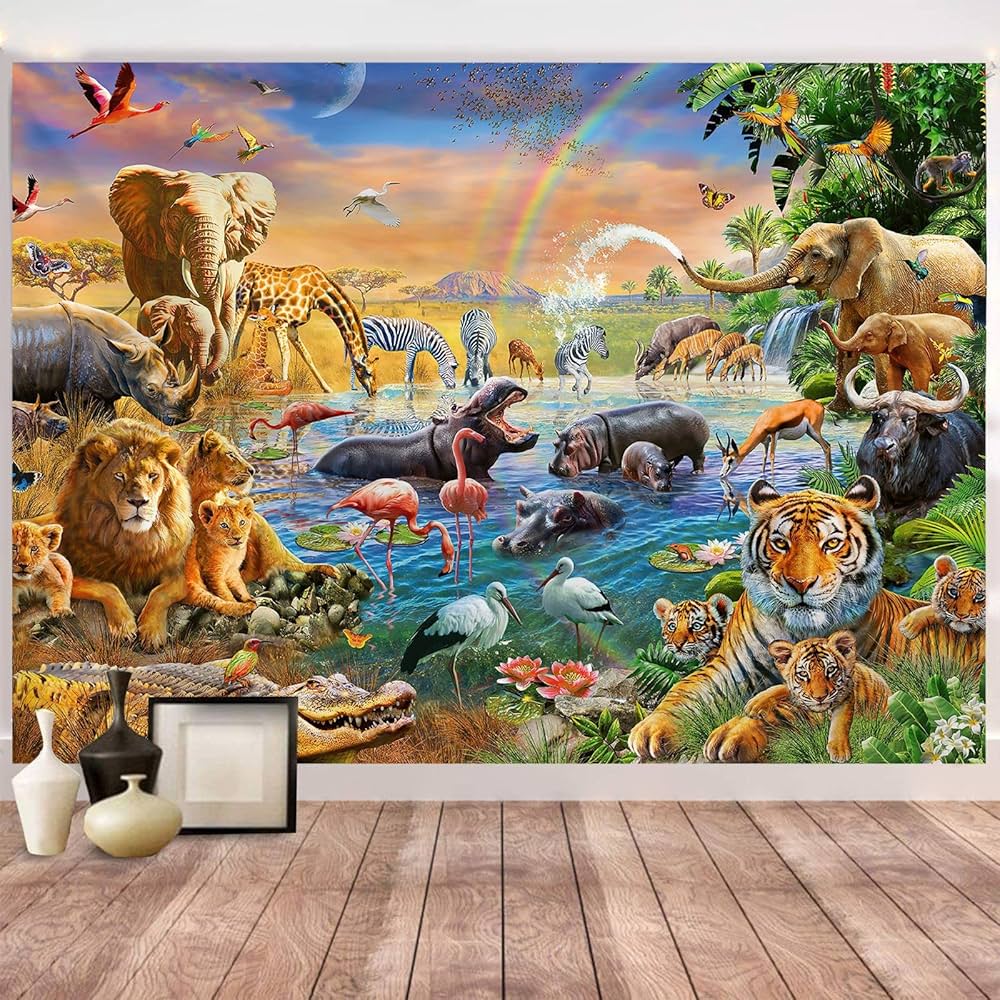 Amazon.co.jp: ND タペストリー ジャングル サファリ 動物 動物園 楽園