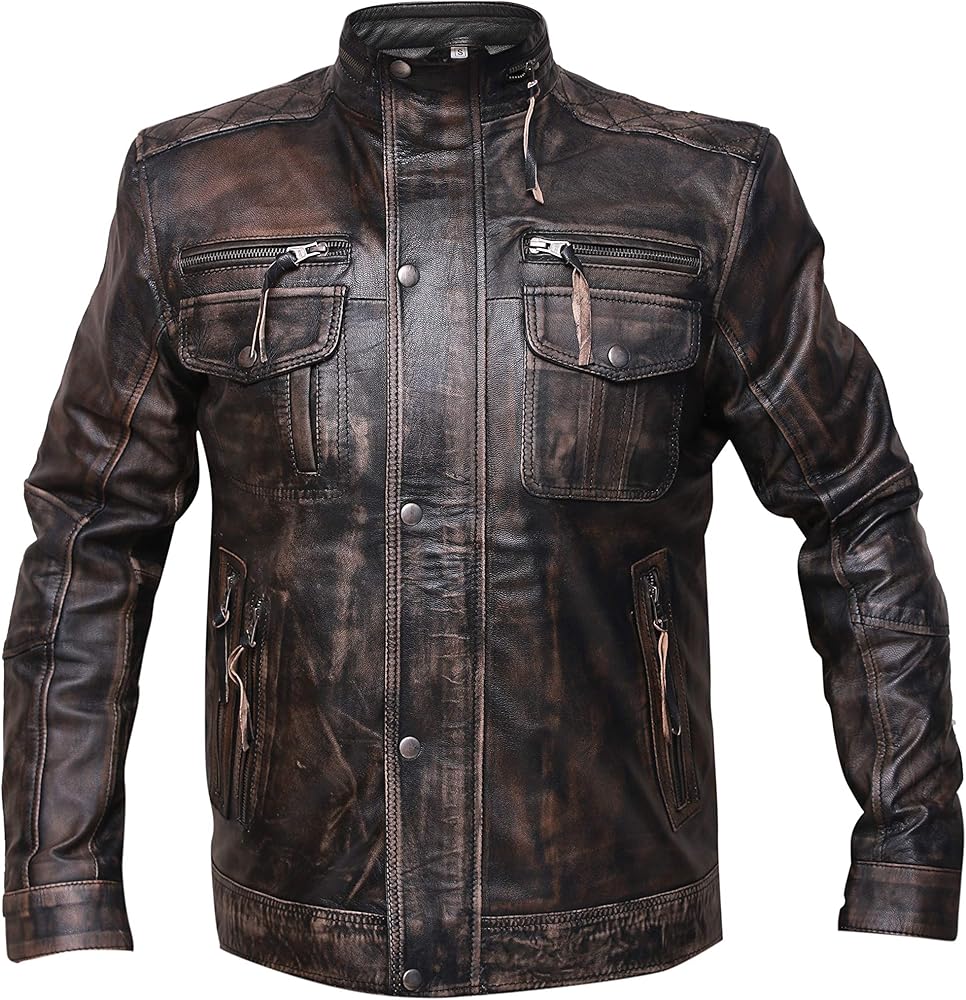 RSH LeatherCraft Distressed Goatskin Leather Biker Vintage Style