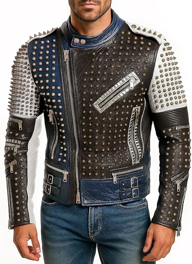 Amazon | LP-FACON メンズ ロック パンク スタッズ レザー ジャケット