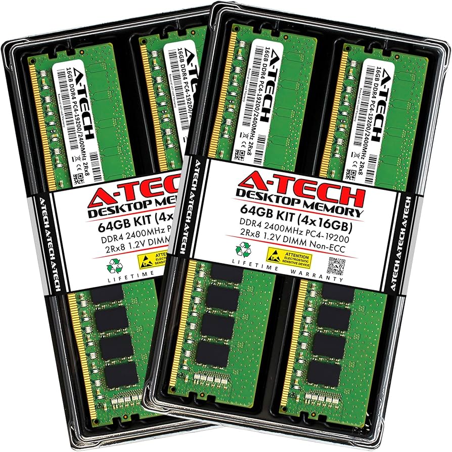 A-Tech 64GB (4x16GB) DDR4 2400 MHz UDIMM PC4-19200 (PC4-2400T