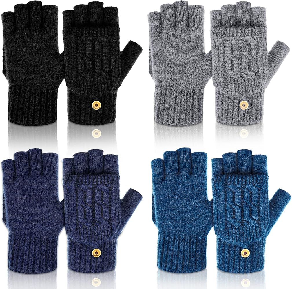 Newcotte 4 Pairs Winter Knitted Fingerless Gloves with Mitten