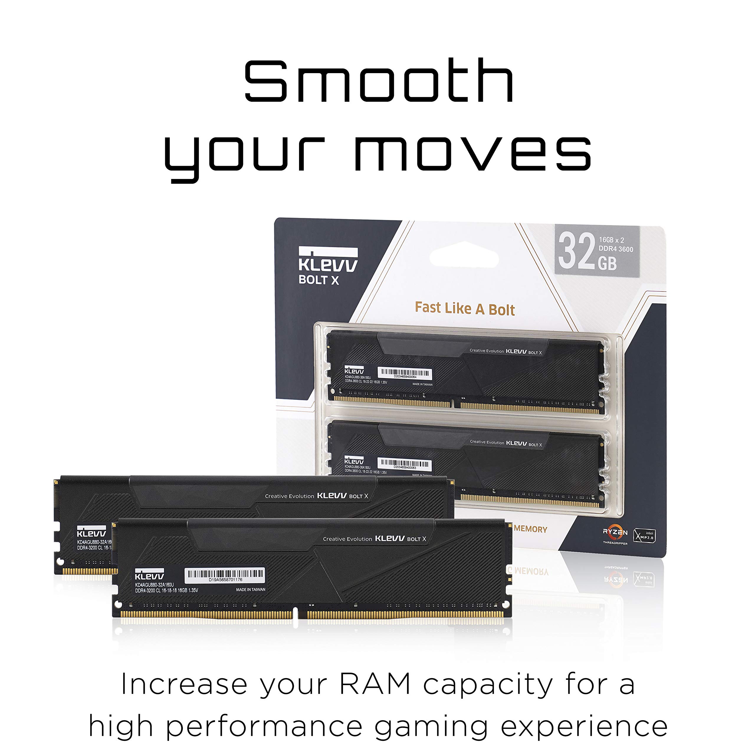 KLEVV Bolt X DDR4 32GB (2x16GB) 3600MHz CL18 1.35V Gaming Desktop