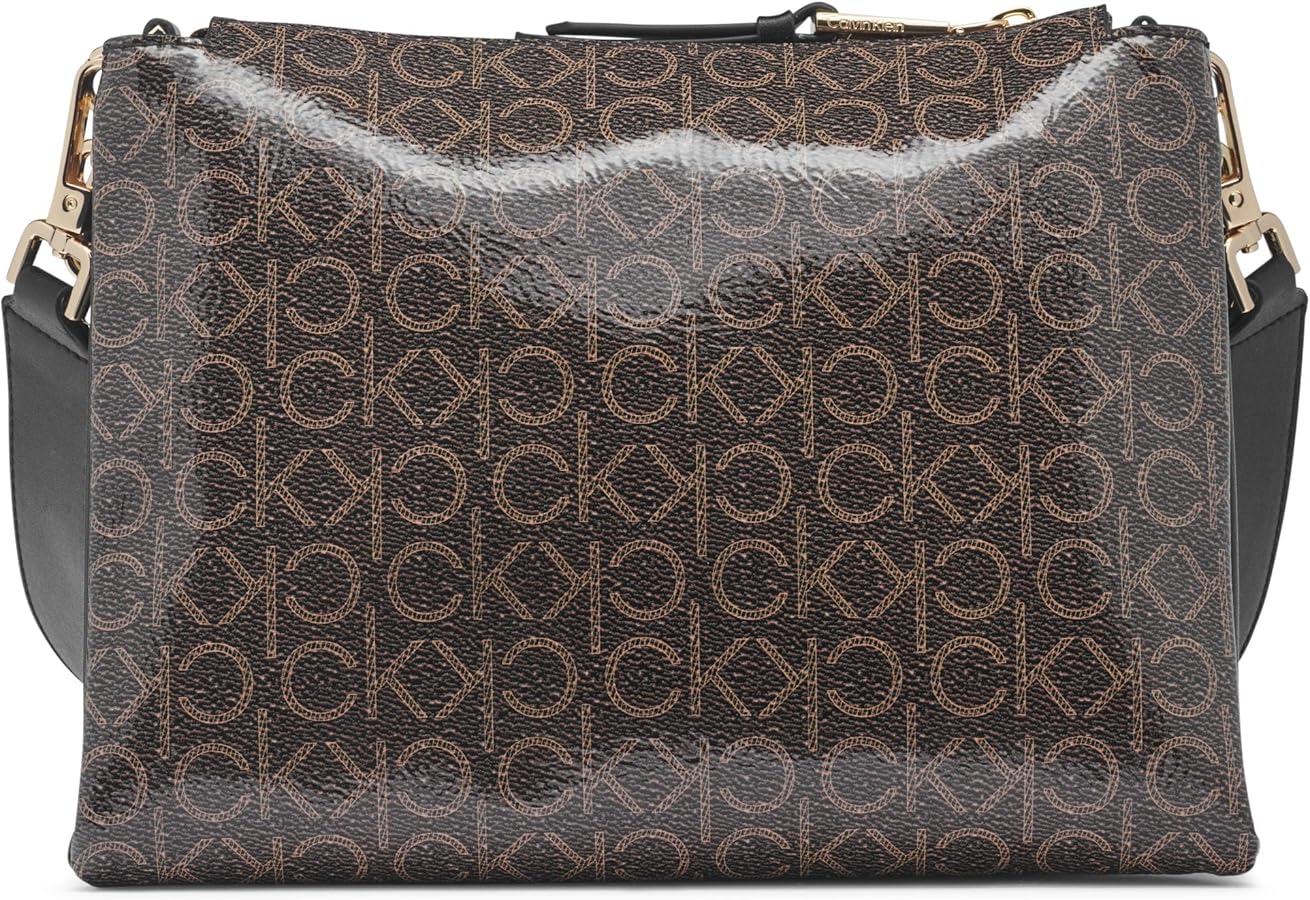 Calvin Klein Rain Triple Compartment Chain Crossbody, Brown/Khaki