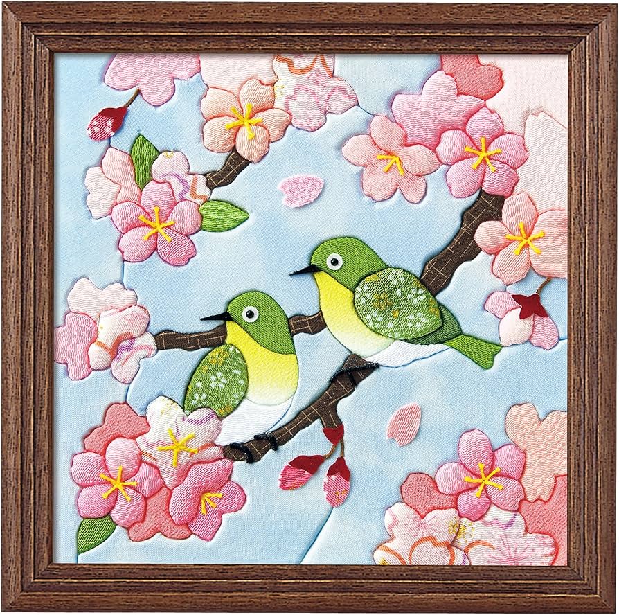 Amazon | さくらほりきり 手作りキット きめこみ 桜と夫婦メジロ 額付
