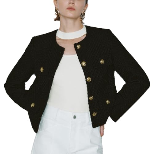 URBAN REVIVO Womens Cropped Tweed Blazer Jackets 2024 Fall Winter