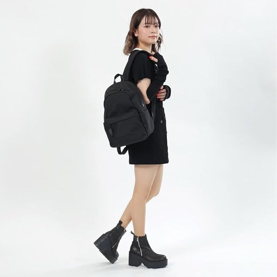Amazon | [マリークワント] オールブラックシンプルロゴ リュック