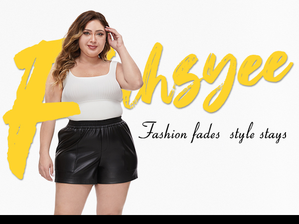 Fahsyee Plus Size Black Shorts - Faux Elastic High Waisted Leather