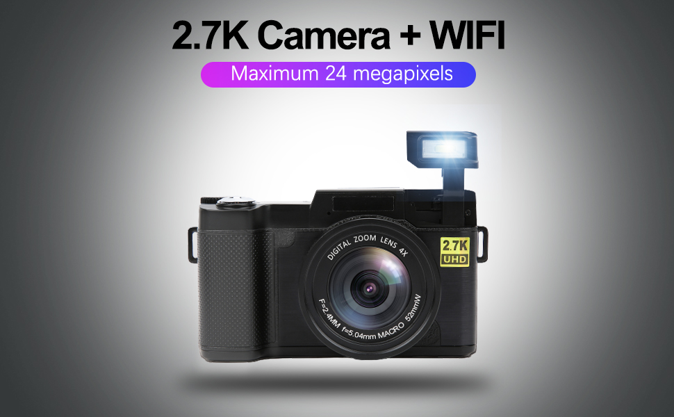 Amazon | 3インチLCDスクリーンデジタルカメラ180度回転2.7K48MPカメラ