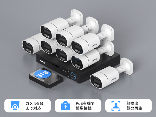 Amazon.co.jp: 【4K/800万画素・双方向通話・3TB HDD内蔵】防犯カメラ