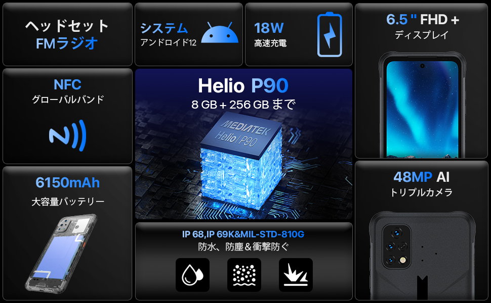 Amazon | UMIDIGI BISON 2 PRO スマホ 携帯本体 8GB+256GB Android 12