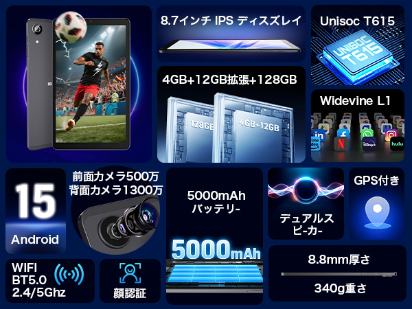 Amazon.co.jp: 【Android 15 ブレット 8.7インチ 大容量16GB+128GB