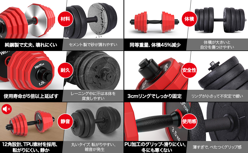 Amazon | ダンベル 可変式 スチール製 20kg 30kg 40kg 2個セット