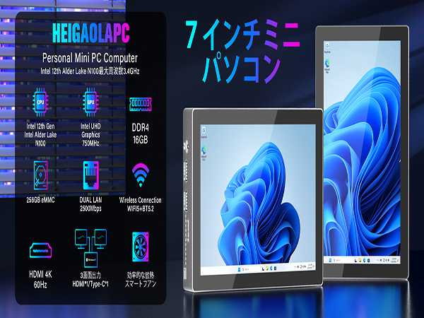 Amazon.co.jp: HigolePC ミニPC N100 Mini PC Windows 11 7インチ 小型