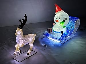 Amazon.co.jp: 1頭トナカイとスノーマン親子 LED イルミネーション
