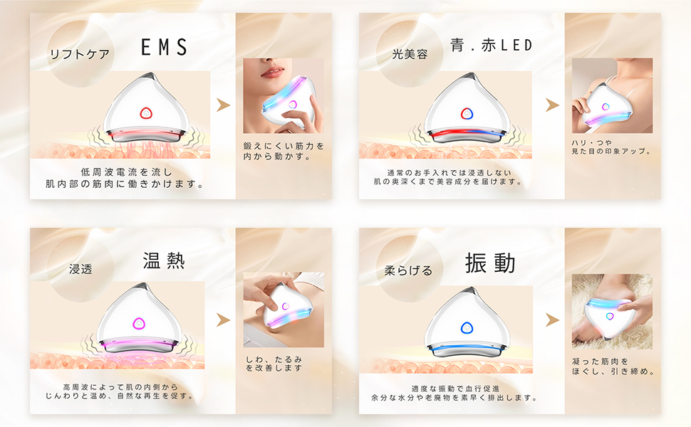 Amazon.co.jp: 美顔器 電動 EMSかっさ 微電流LED光 温熱ケア ネック