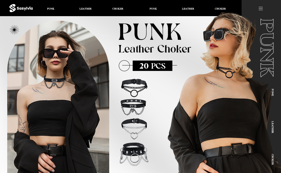 Amazon.com: Sasylvia 20 Pcs Punk Leather Choker Necklaces Bulk