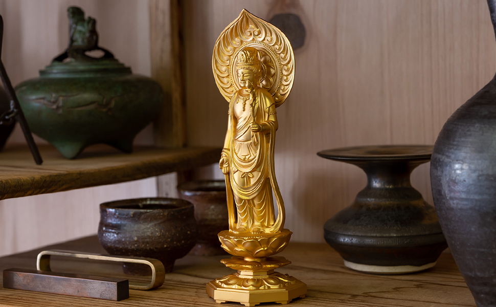 Amazon｜仏像 聖観音菩薩 15cm(金メッキ/24金) 仏師：牧田秀雲 原型＿