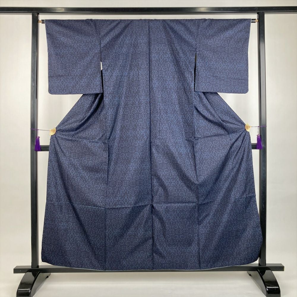 中古） 大島紬 紺 カジュアル 横双 紗綾型 袷 S【身丈】159cm【裄丈