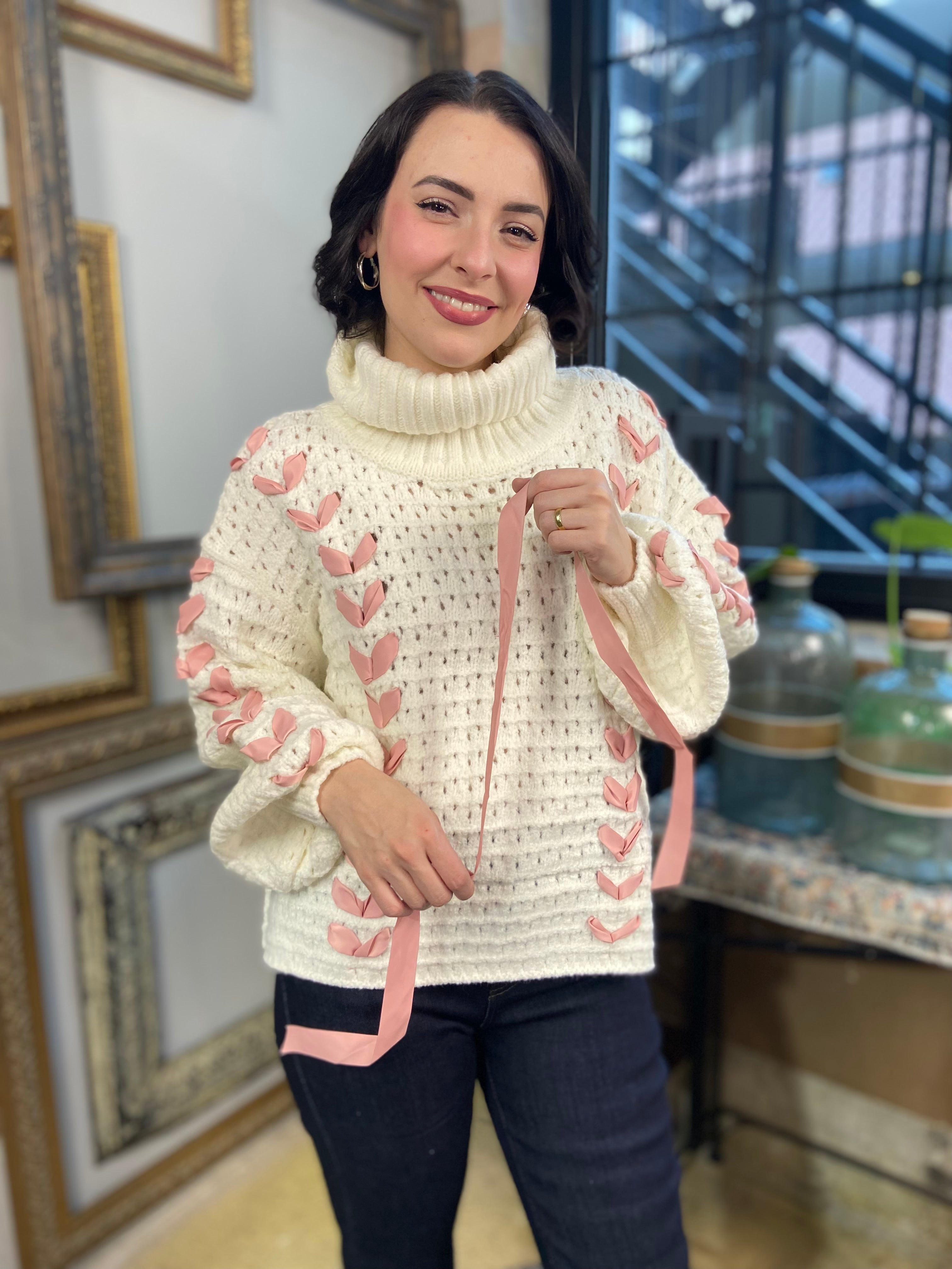 Wren White & Pink Ribbon Knit Sweater – MK Threads Boutique