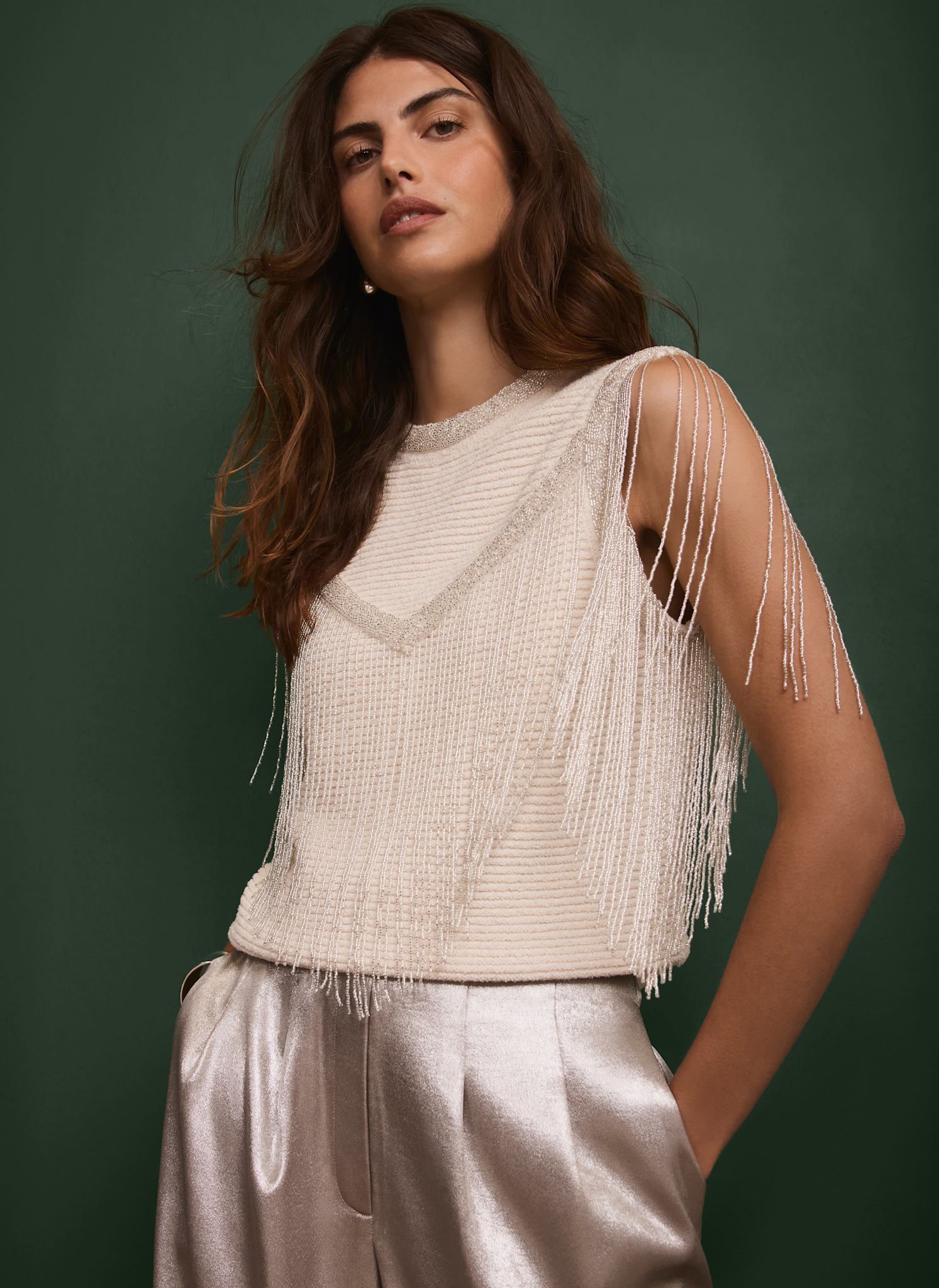 Cream Embellished Fringe Detail Top – Mint Velvet