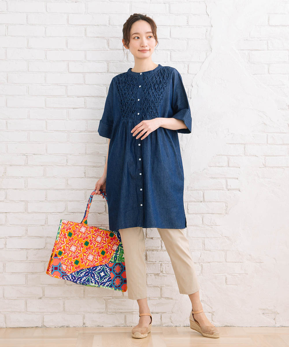 大きいサイズ レディース デニム 半袖 チュニック｜sabstreet my