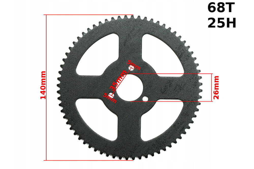 Rear Sprocket 68 Tooth 25H for 49cc, Electric Dirt Bike Mini