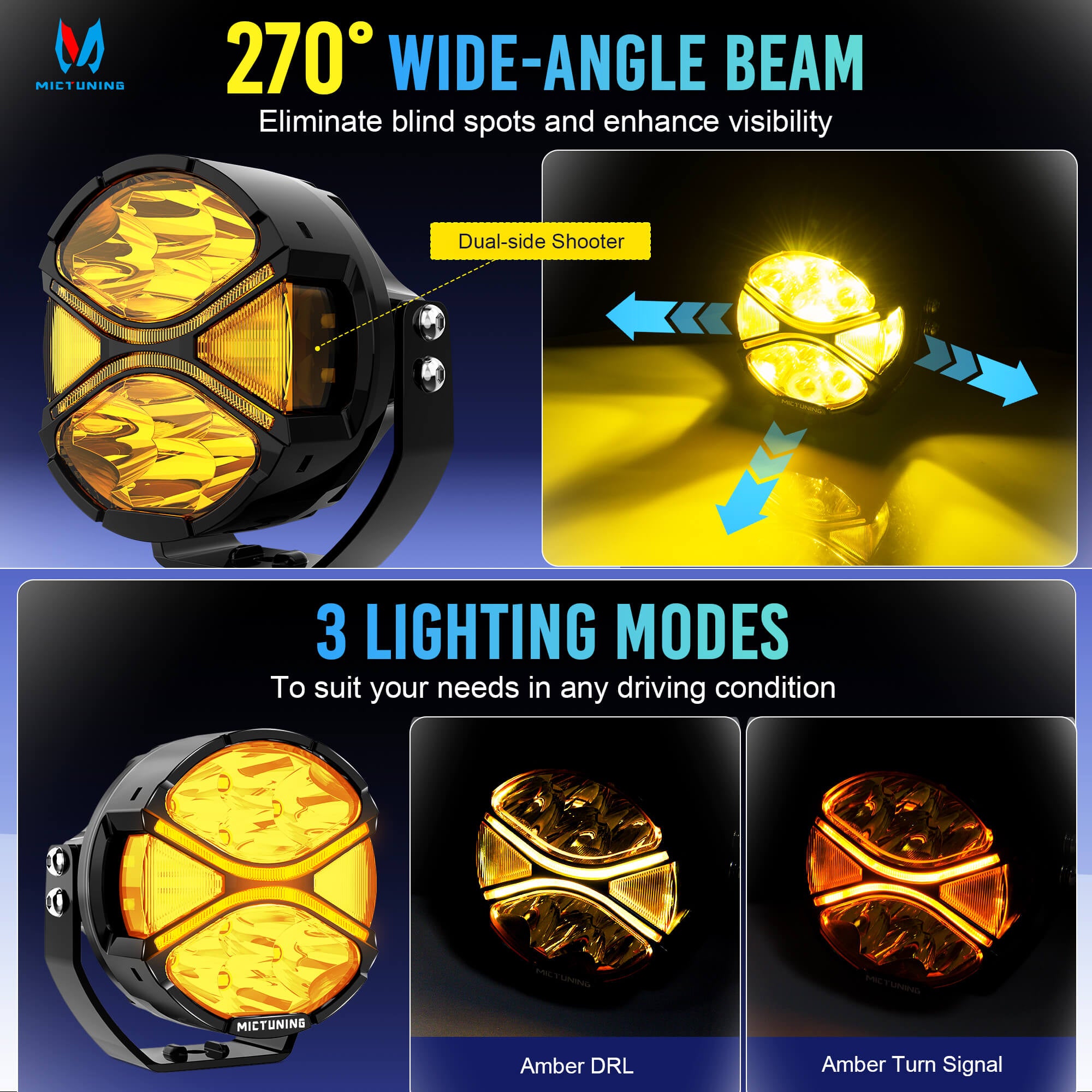 4 Inch 160W LED Round Light Pods Amber Light w/ Amber DRL Turn