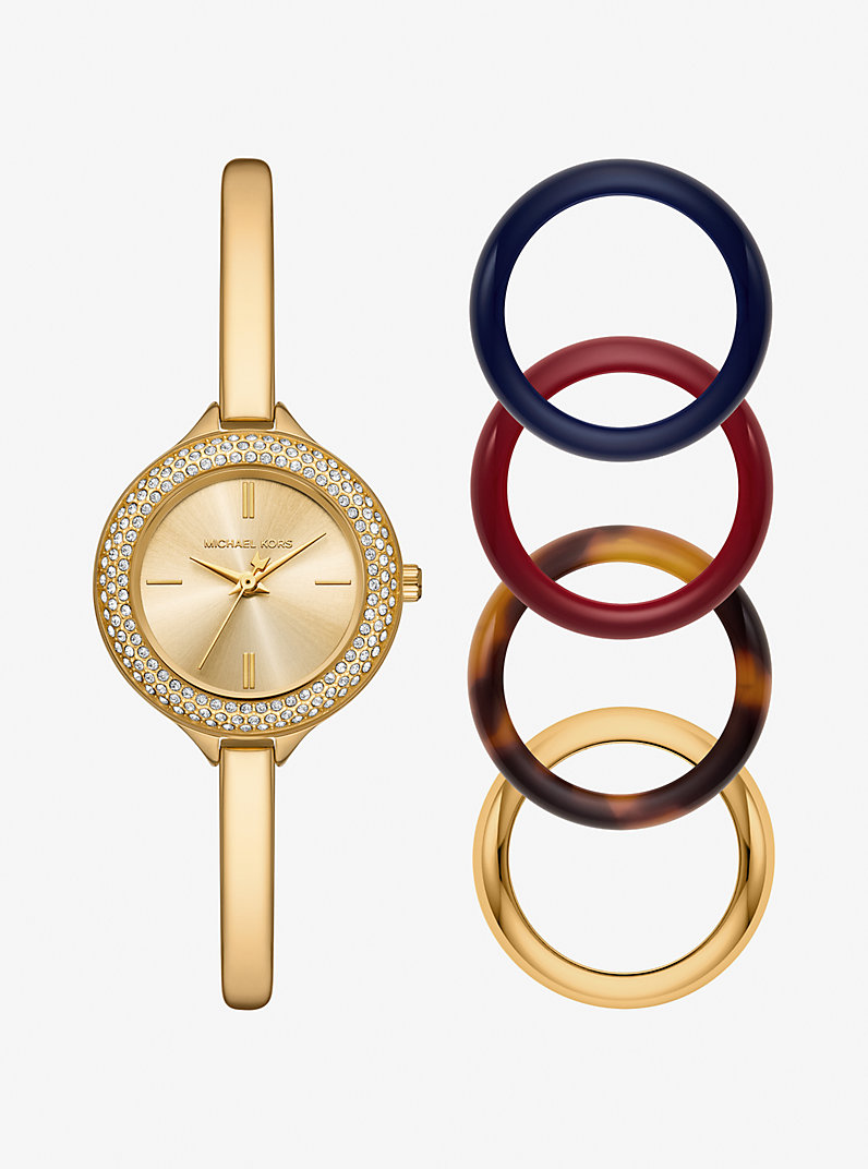 Mini Izzy Pavé Gold-Tone Watch and Interchangeable Bezel Set in