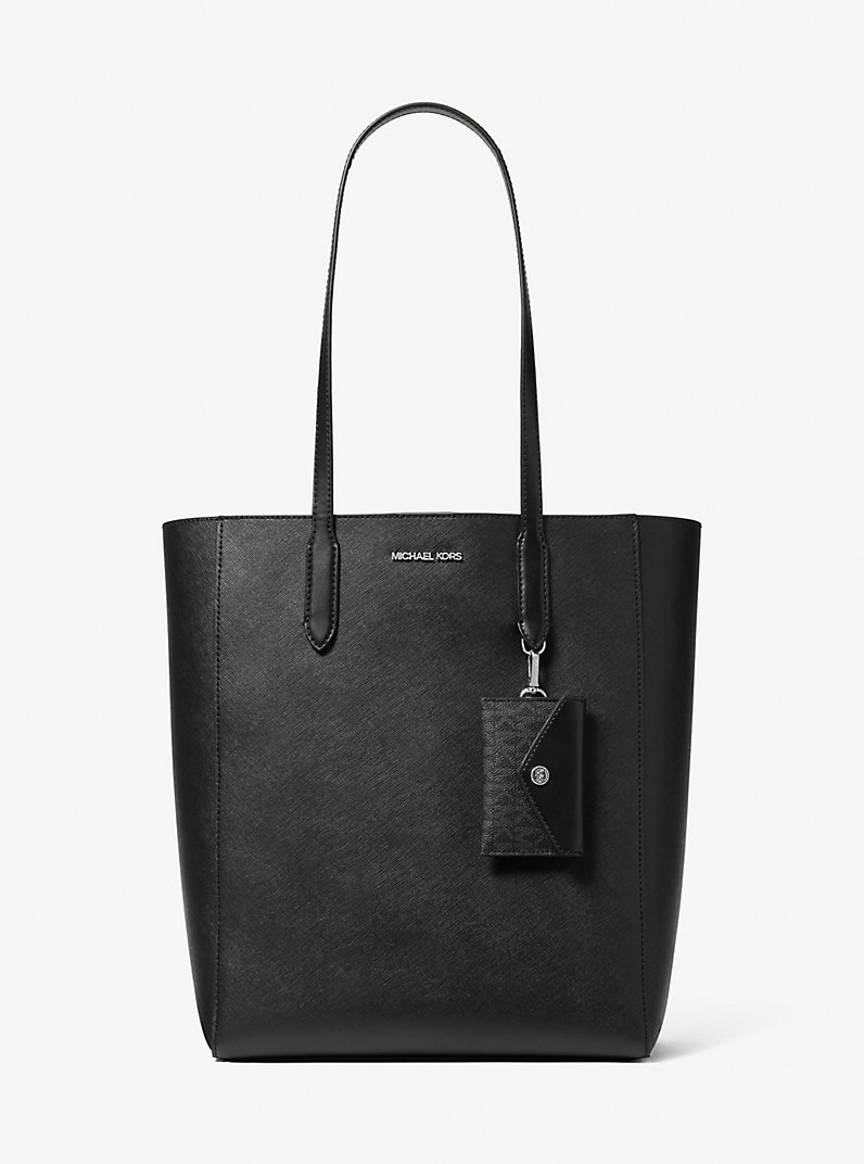 Vincent Large Saffiano Leather Tote Bag with Card Case in BLACK