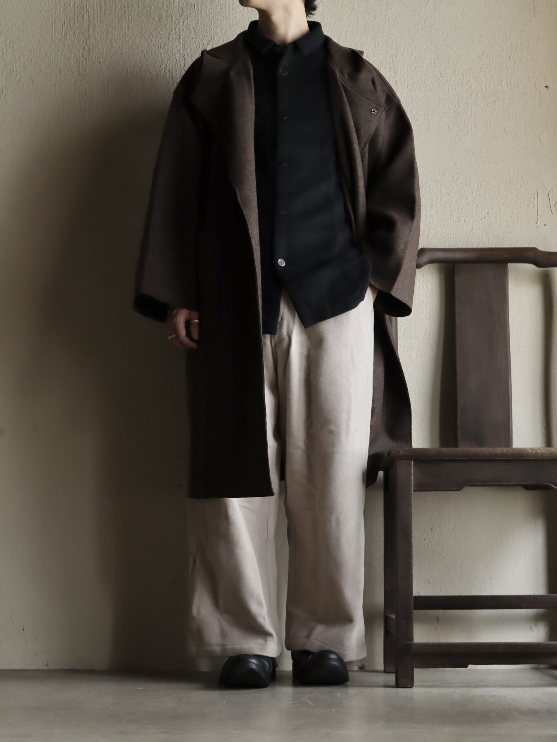 圧縮ウールニットフードコート 緑杢 （UNISEX）−CT-29− | mienisi