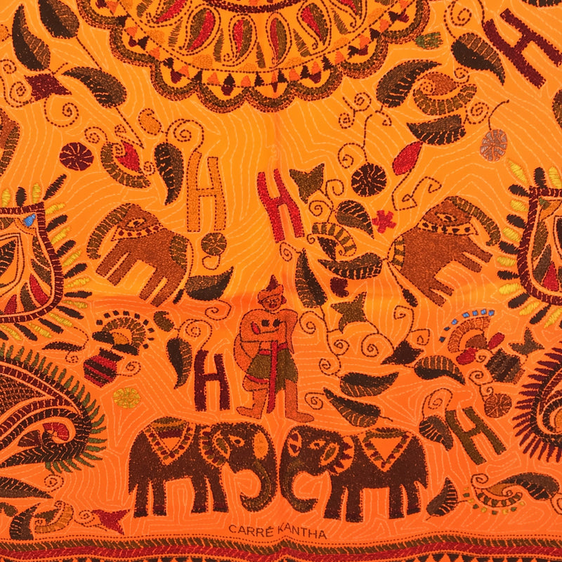 エルメス HERMES カレ90 CARRE KANTHA スカーフ オレンジ シルク