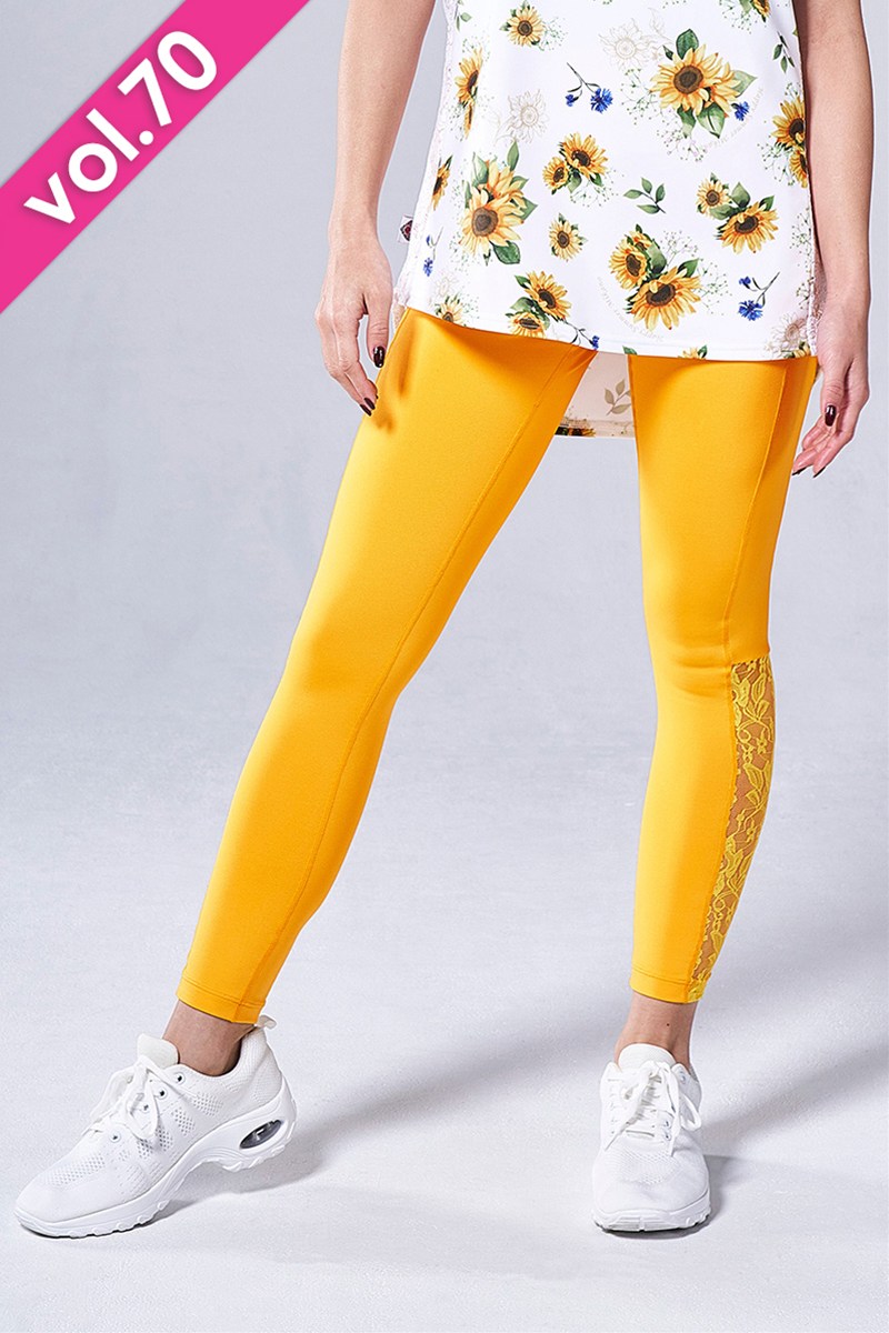 フィットネスウェア | 裾サイド切替ロングレギンス＊イエロー 【フリー