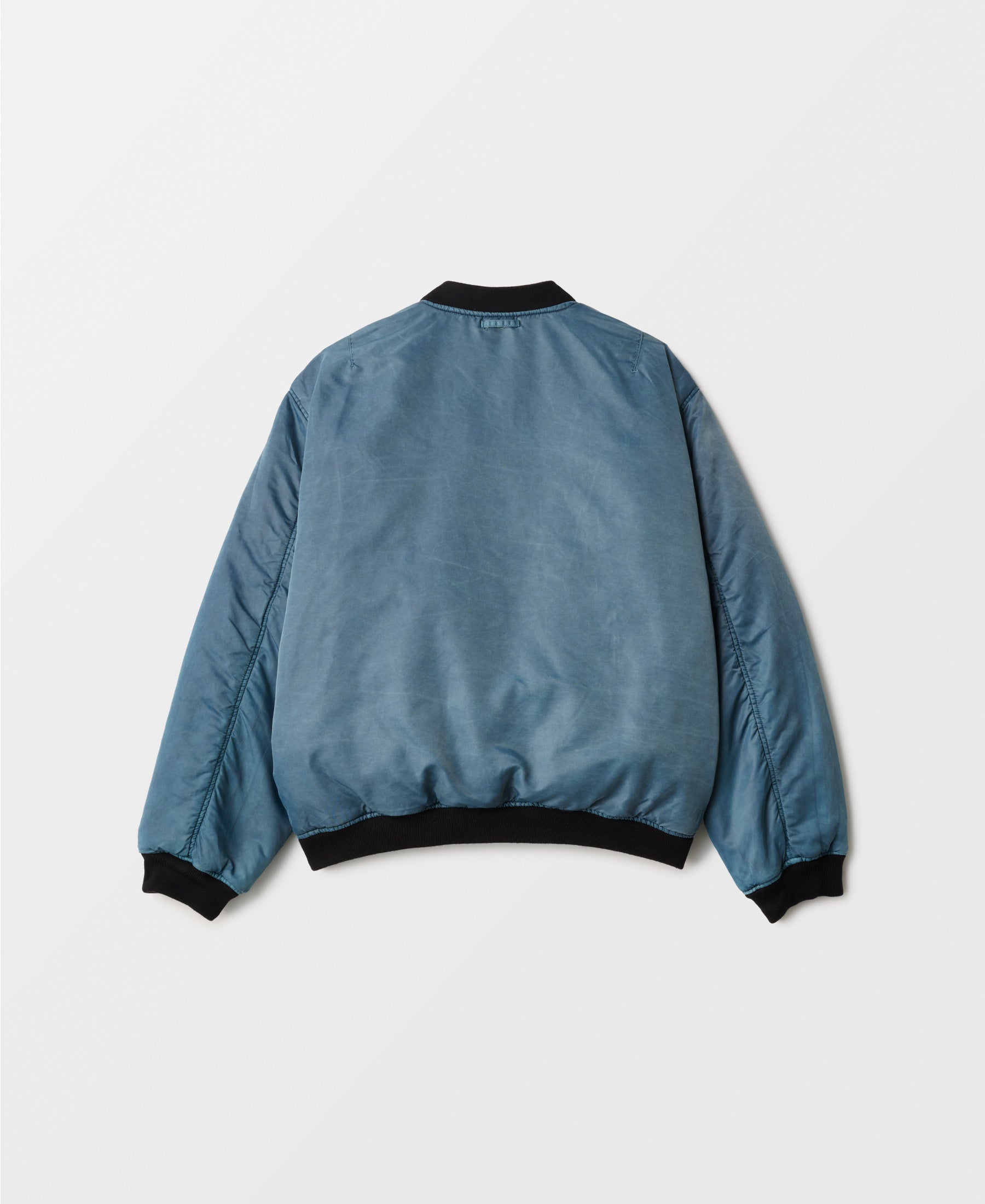 ガーメントダイ ダブルフェイスナイロンボンバージャケット - ブルー x