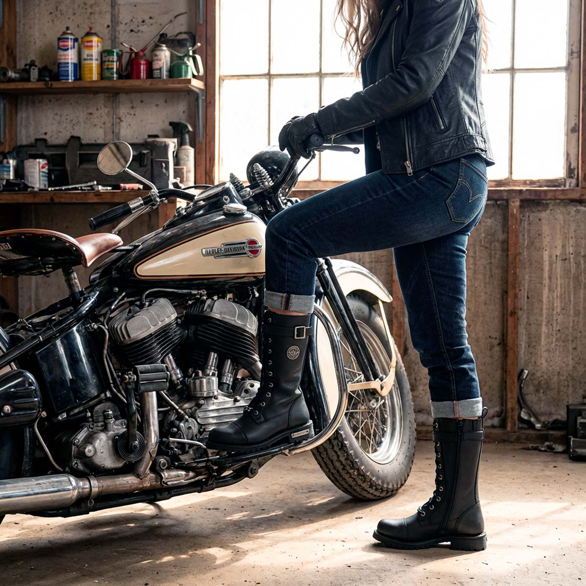 Milwaukee Leather MBL9355W Women's 'Wide Width' Black 14-inch Lace