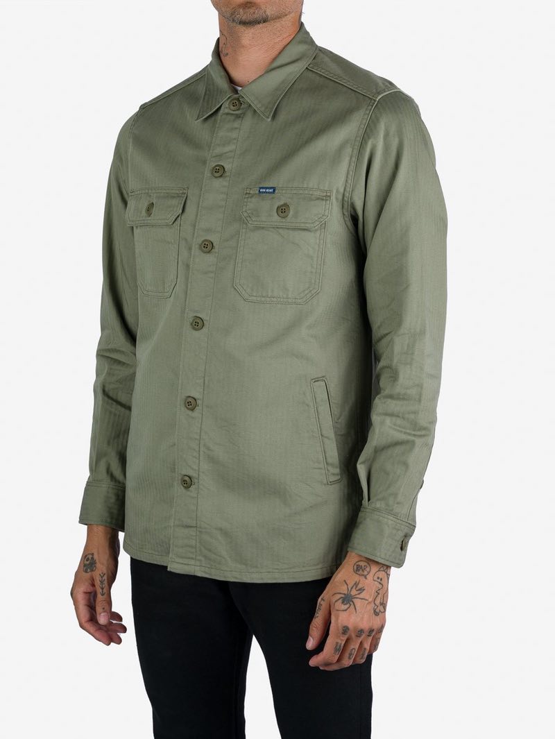 Iron Heart 9oz IHSH-385 Herringbone Military Shirt - Olive Drab