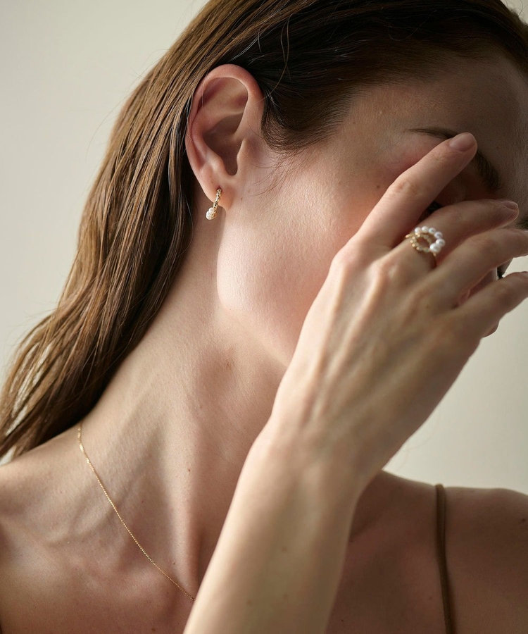 K18YG スケール パール/ダイヤモンド ピアス（207013） ｜ women