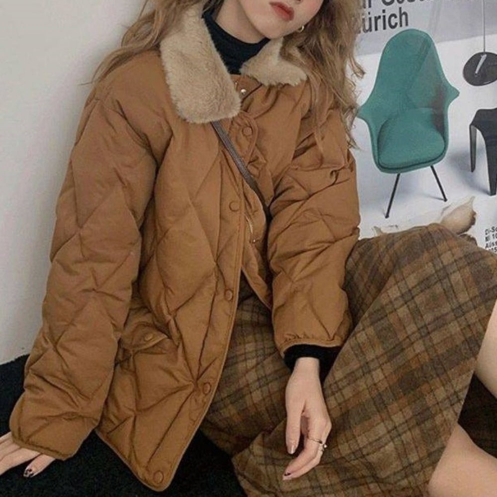 ボア襟中綿キルティングジャケットコート｜オフィスカジュアル