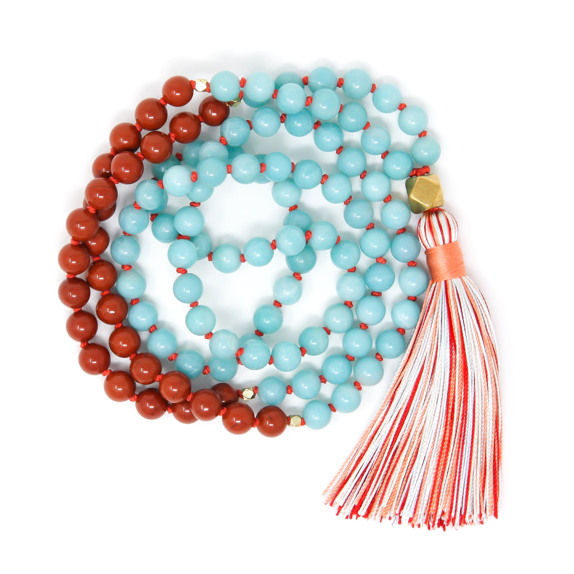 Grounded in Peace Amazonite & Red Jasper Mala Necklace - MishkaSamuel