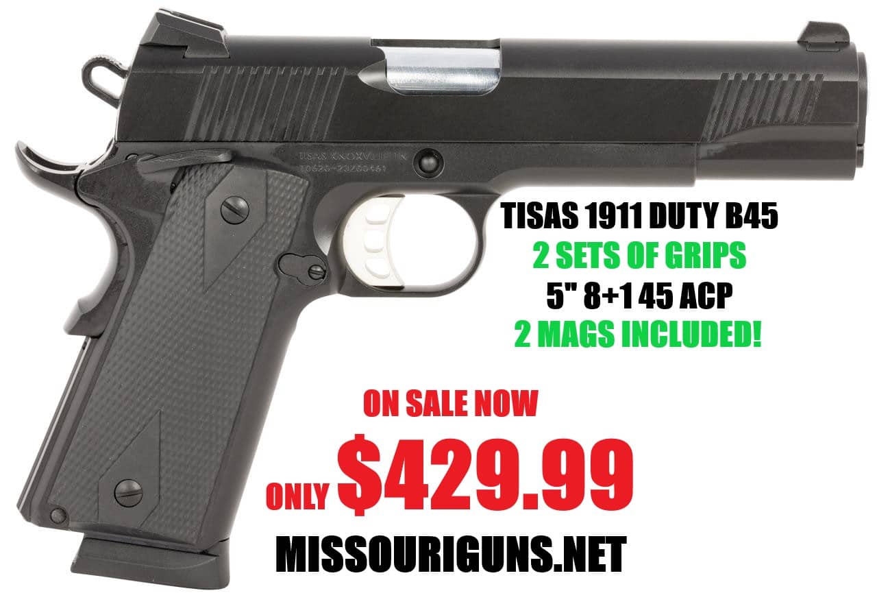 Tisas 1911 DUTY B45 Black with 2 Sets Grips Double Diamond Rubber